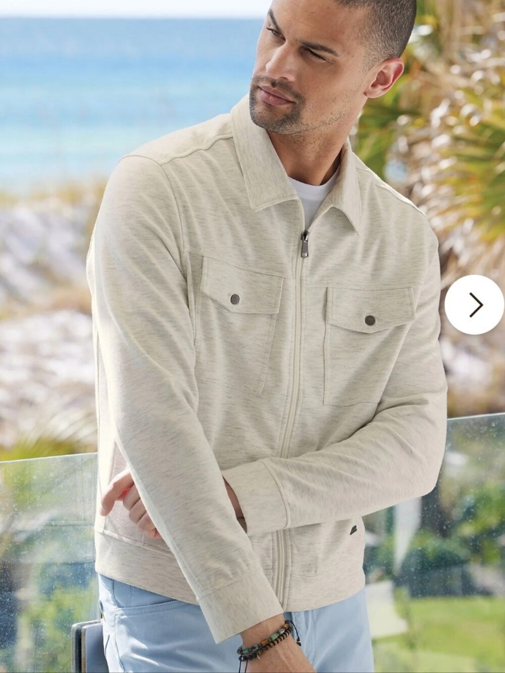 BUGATCHI Soft Touch Knit Shirt Jacket in Chalk Heathered Ivory XL
